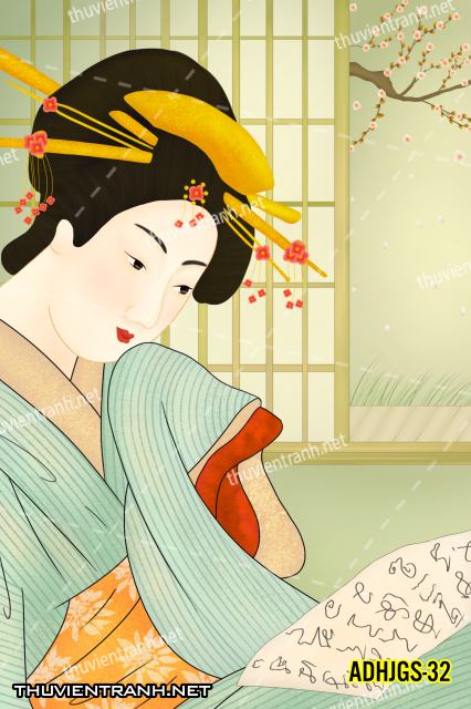 Tranh dán tường Cô gái  Nhật Bản mặc kimono, tranh minh họa cô gái Nhật Bản xưa -ADHJGS-32 - Kết quả tìm kiếm tranh tường